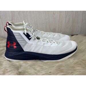 Under Armour Jet Mid Basketball Shoes Mens 16 White Navy Red High Top Sneakers